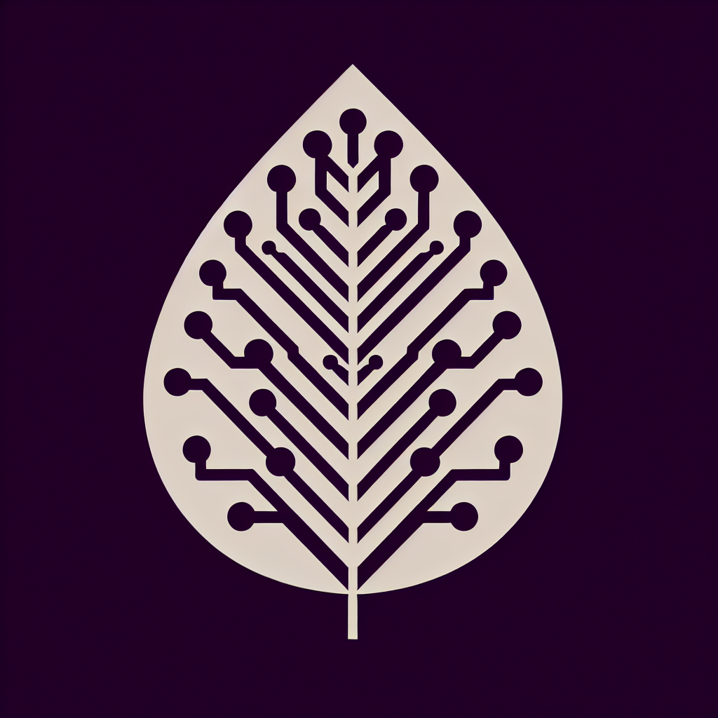 Illustration of a leaf with circuit patterns symbolizing biomimicry and BioGeometry