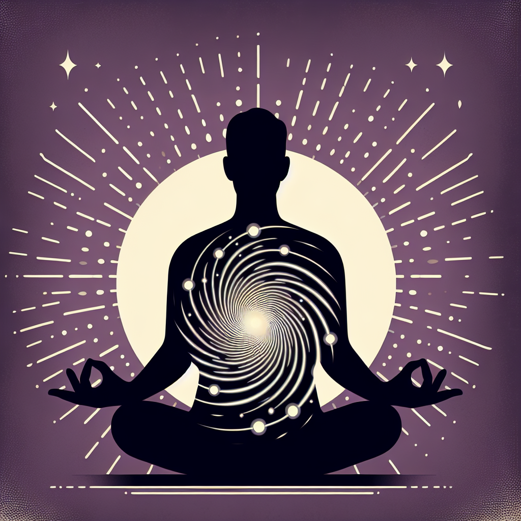 Illustration of a meditative silhouette with a glowing spiral representing consciousness research